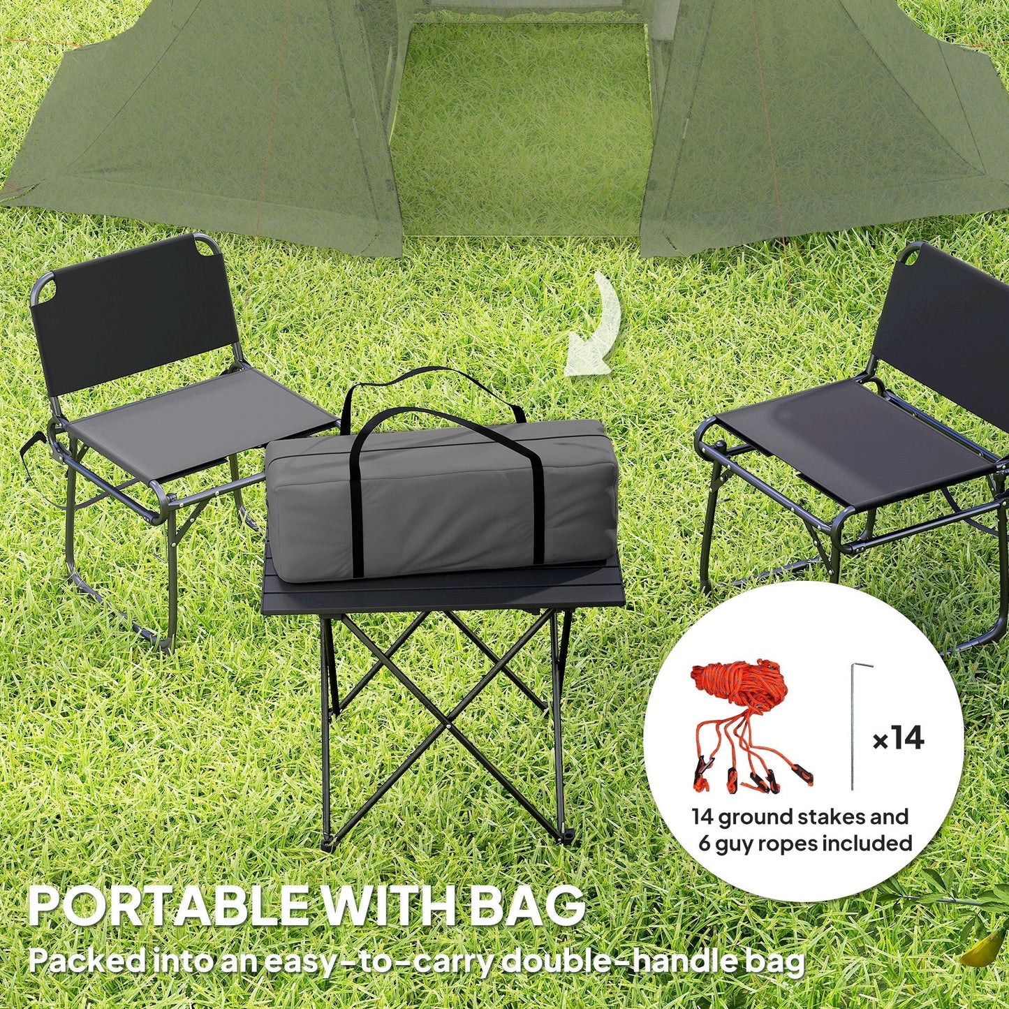 Outsunny 3 Man Camping Tent with Living Area and 2 Bedrooms, 3000mm Waterproof Family Tent with Sewn-in Groundsheet, Portable with Bag for Hiking, Festival, Backpacking, Drak Grey
