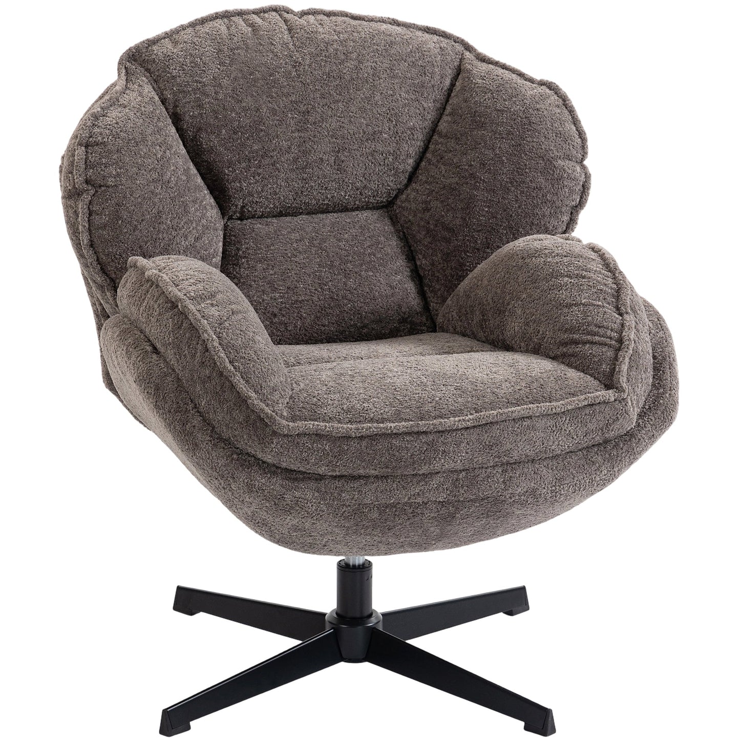 HOMCOM Modern Wingback Accent Chair, Velvet Armchair with Four-Star Base, S-Springs, Swivel, Grey