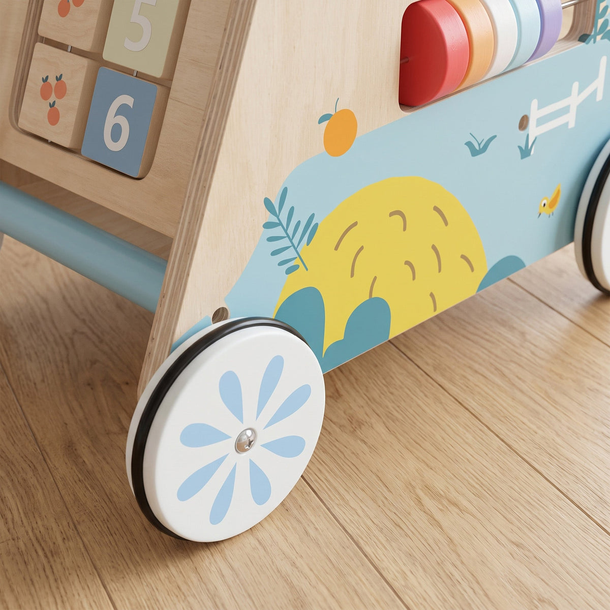 AIYAPLAY Wooden Baby Walker with Detachable Double-Sided Activity Board, Push Along Walker, Gift for Boys Girls 1-3 Years