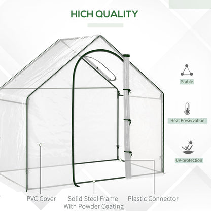 Outsunny Walk In PVC Greenhouse Garden Outdoor Flower Planter Steel Frame w/ Zipped Door & Window 180 x 100 x 168CM Clear