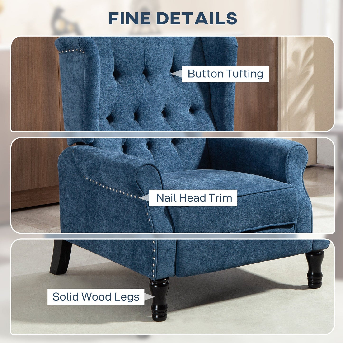HOMCOM 150° Reclining Vintage Armchair, with footrest, Royal Blue