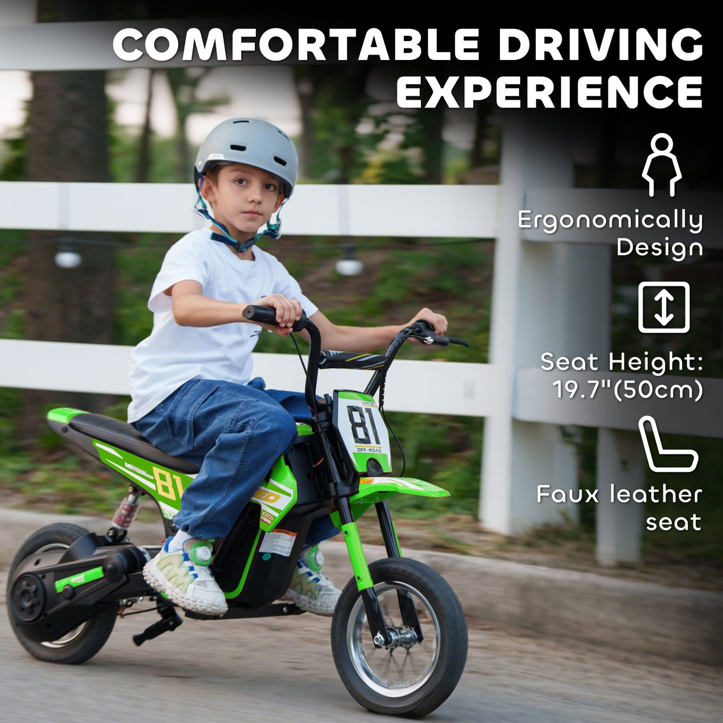 AIYAPLAY Kids Electric Motorbike, 24V Ride On Motorcycle with 3 Speeds and Rear Suspension, Dirt Bike for 8-12 Years Old, Green