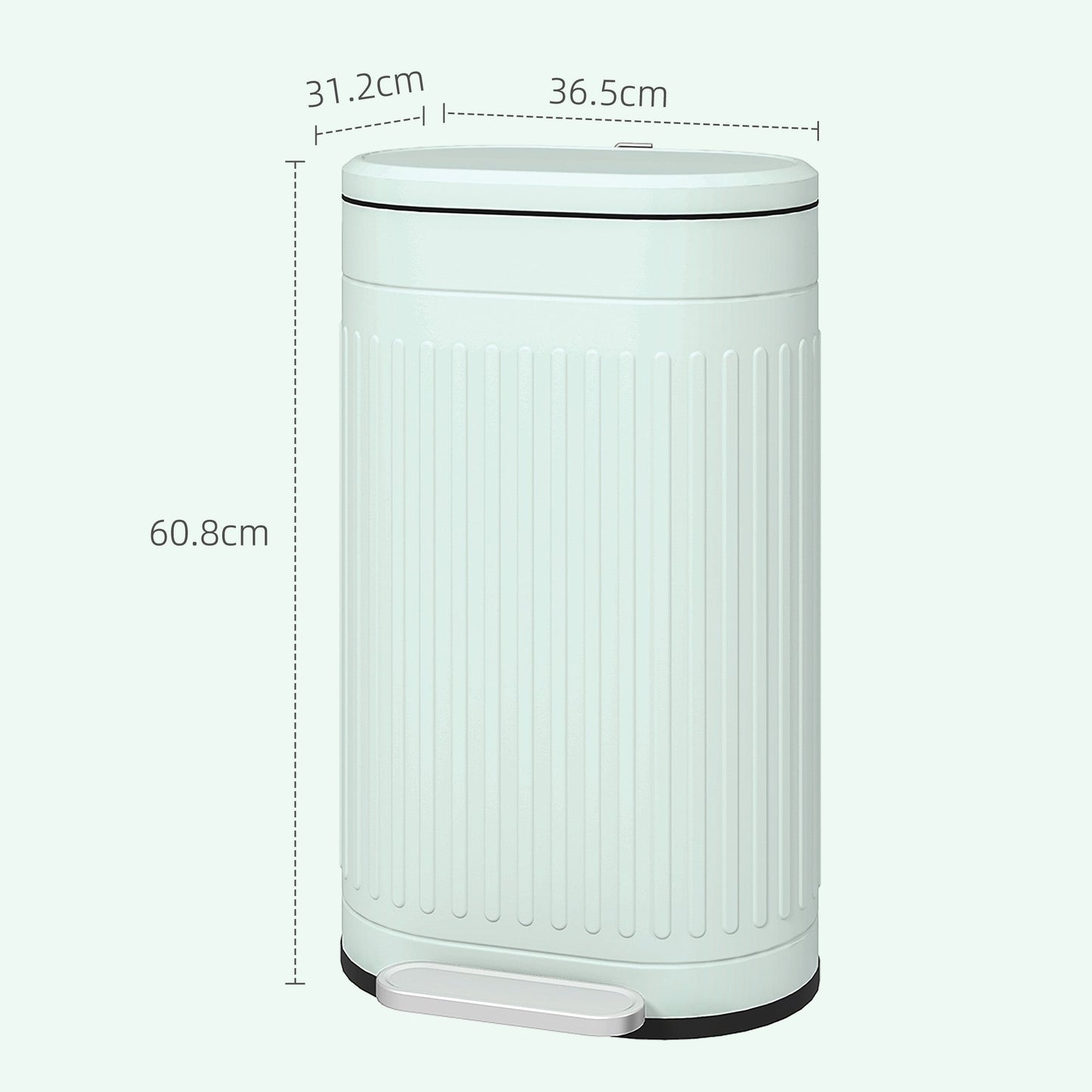 HOMCOM 30L Metal Kitchen Bin, with Soft-Close Lid - Light Green
