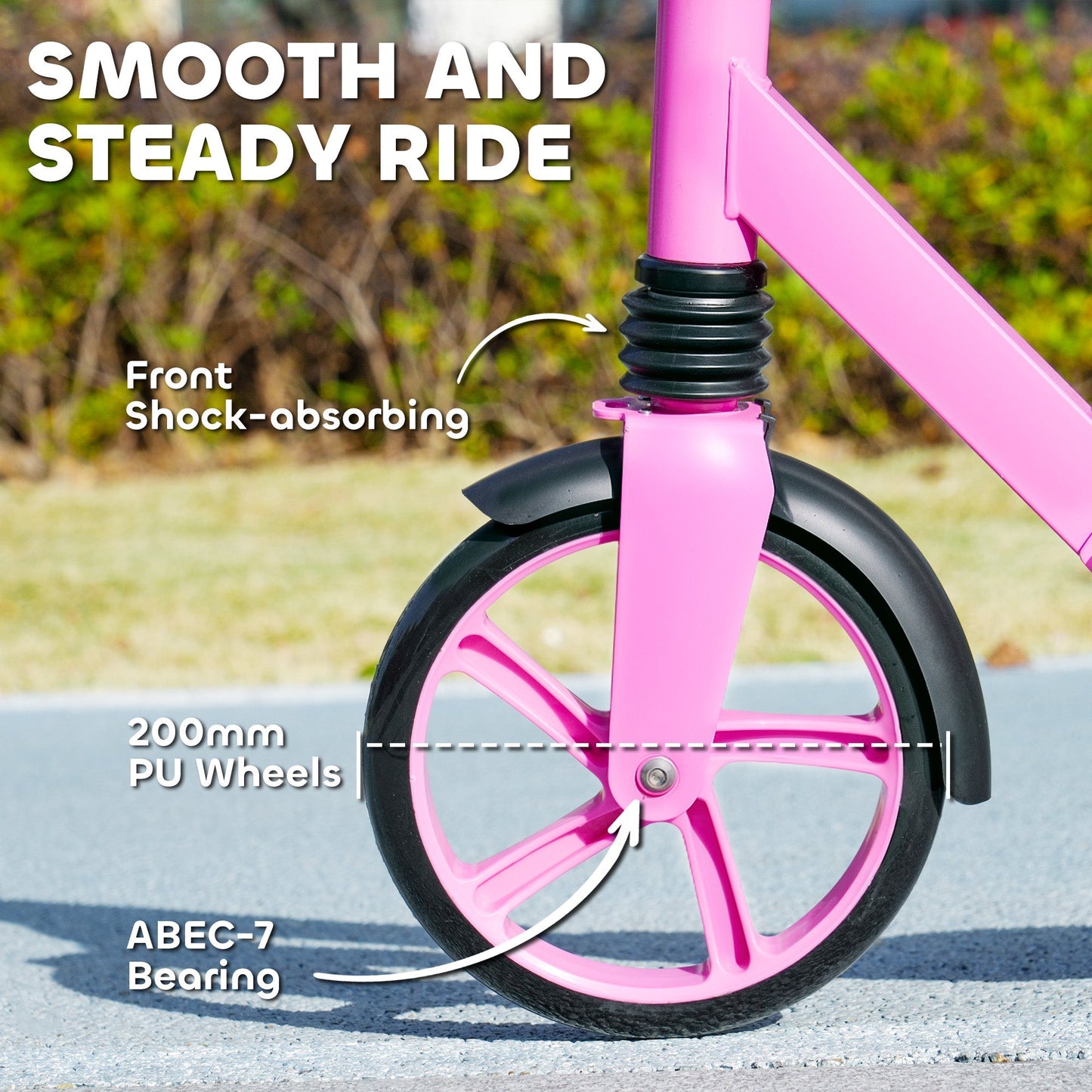 AIYAPLAY Foldable Kids Scooter with Adjustable Handlebar, 200mm Big Wheel, Rear Fender Brake, Gift for Ages 6-12 Years, Pink