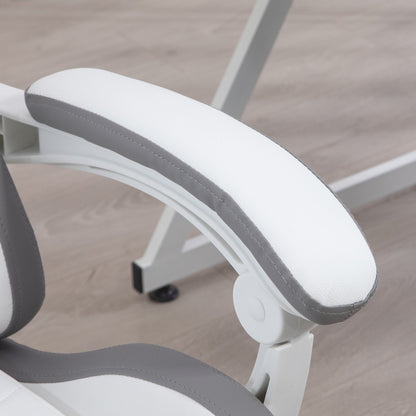 Vinsetto Computer Gaming Chair, PU Leather Desk Chair with Footrest, Swivel Task Chair with 135\'c2\'b0 Reclining Back and Lumbar Support, PC Chair for Adults, White and Grey