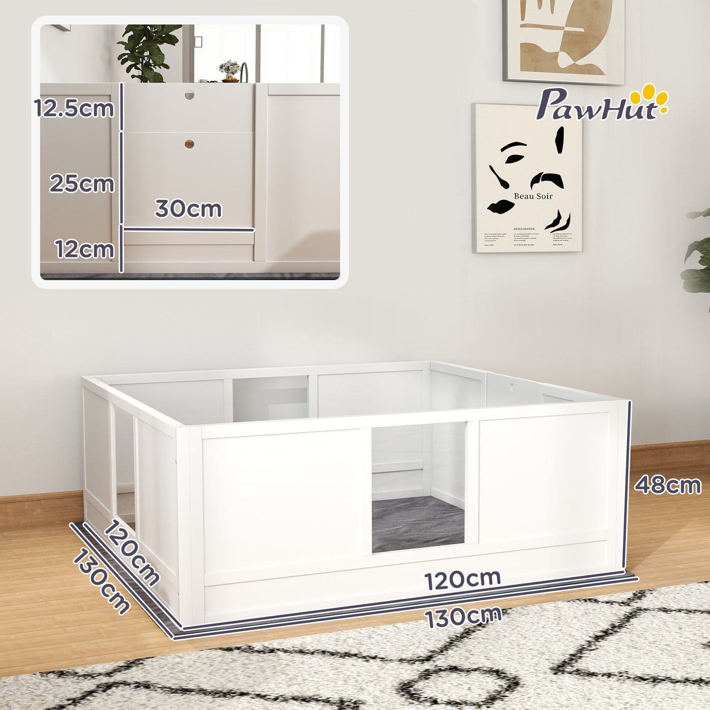 PawHut Whelping Box for Dogs with Whelping Pad, Adjustable Entrance, Non-slip Foot Pads, for Large Dogs, 124 x 120cm