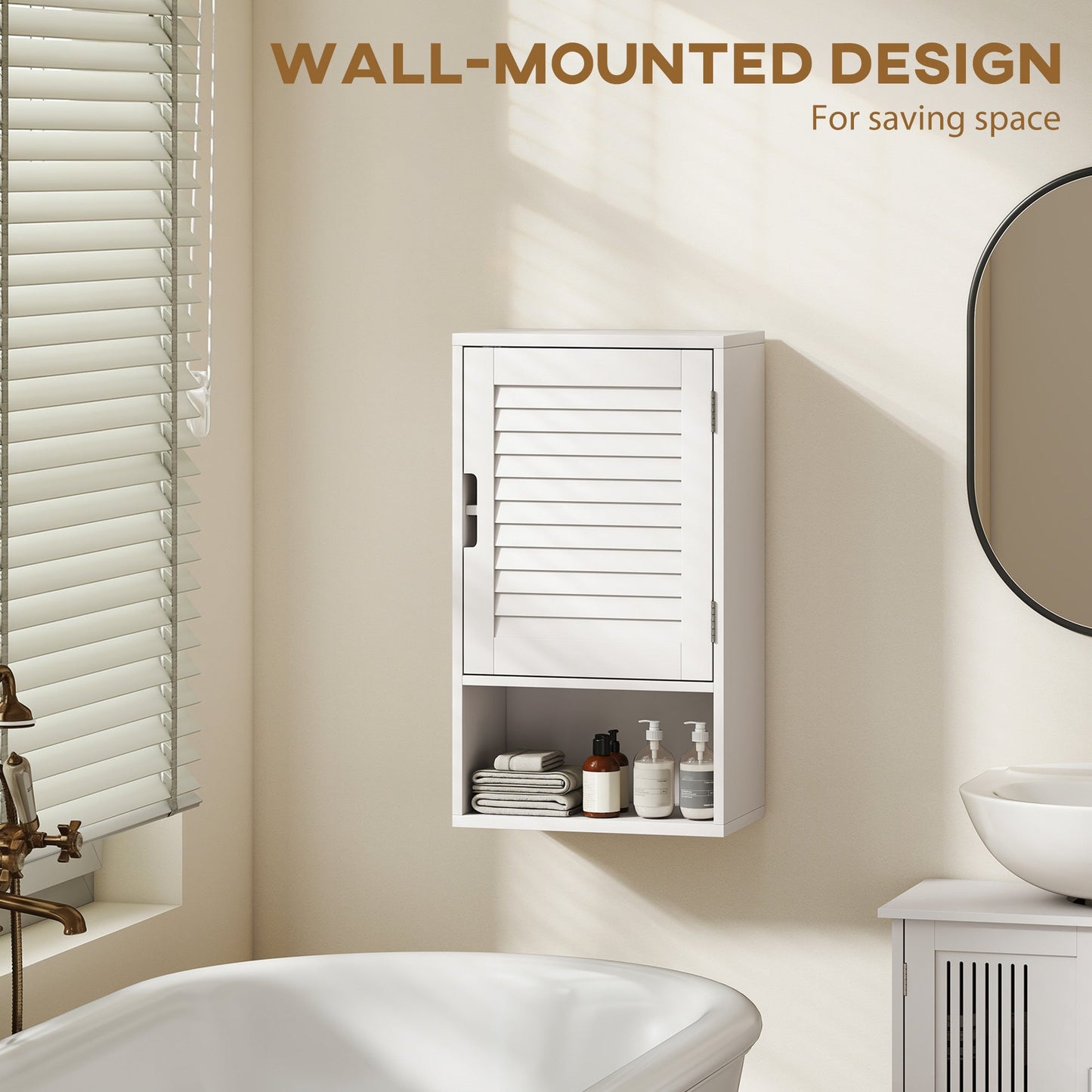 HOMCOM Bathroom Cabinet, Wall Mounted Storage Cabinet with Adjustable Shelves, 40 x 20 x 60 cm, White
