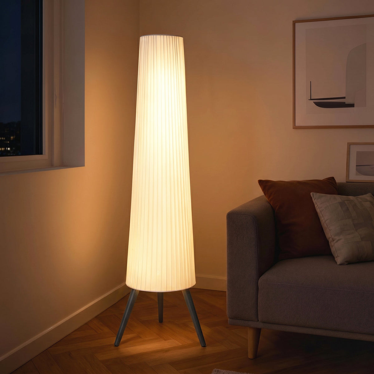 HOMCOM Dimmable Tripod Floor Lamp with Foot Switch, Nordic Standing Lamp with Fabric Shade, 153cm, White and Grey