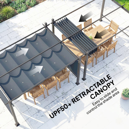 Outsunny 4 x 3 m Garden Pergola with Retractable Roof Canopy and Roll-Up Sides, Outdoor Gazebo Pergola Kit, Dark Grey