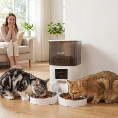 PawHut Automatic Cat Feeder for 2 Cats with HD Camera，2.4G & 5G WiFi Pet Food Dispenser 6L APP Control