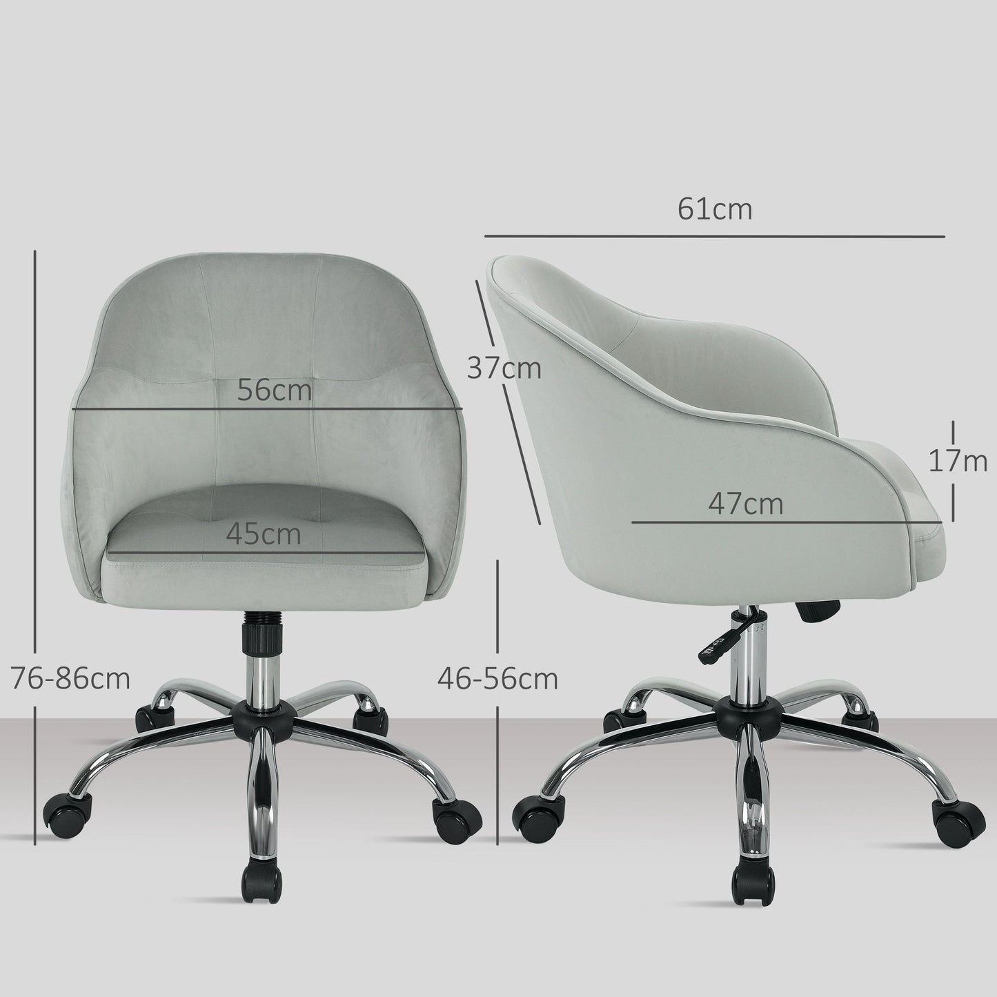 HOMCOM Velvet-feel Swivel Office Chair - Grey