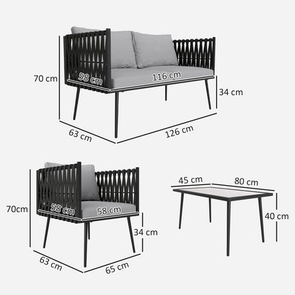 Outsunny 4-Piece Garden Furniture Set with Cushions - Light Grey