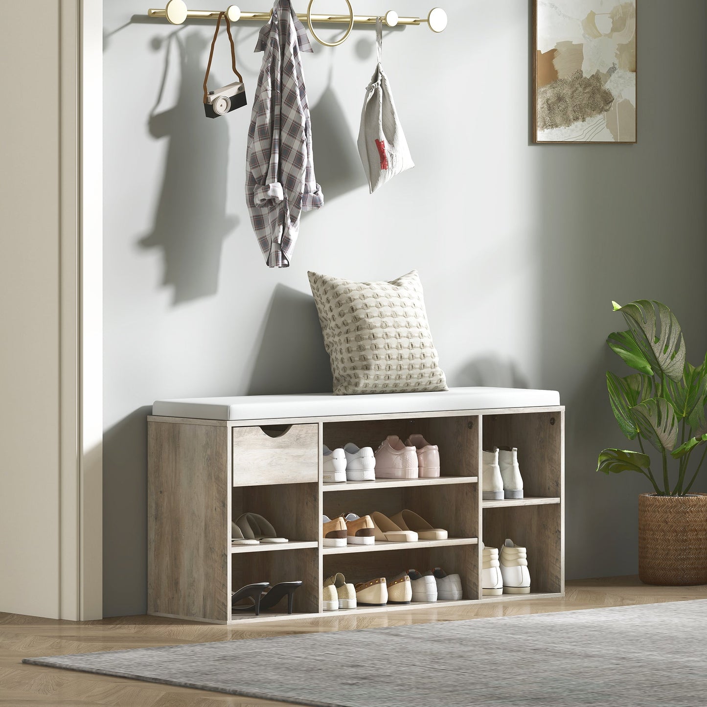 HOMCOM Shoe Storage Bench with Cushion - Grey