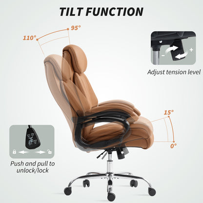 HOMCOM Spring Padded Faux Leather Office Chair - Light Brown
