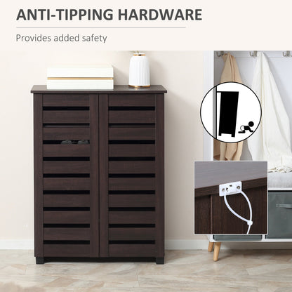 HOMCOM 5-Tier Narrow Shoe Cabinet with Adjustable Shelves - Dark Brown