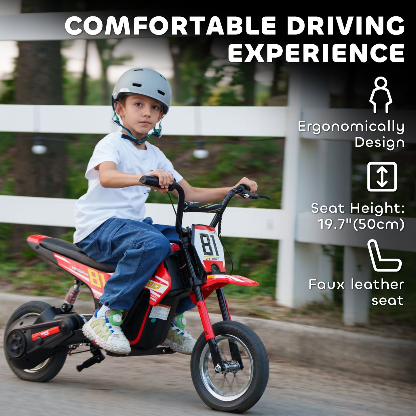 AIYAPLAY Kids Electric Motorbike, 24V Ride On Motorcycle with 3 Speeds and Rear Suspension, Dirt Bike for 8-12 Years Old, Red
