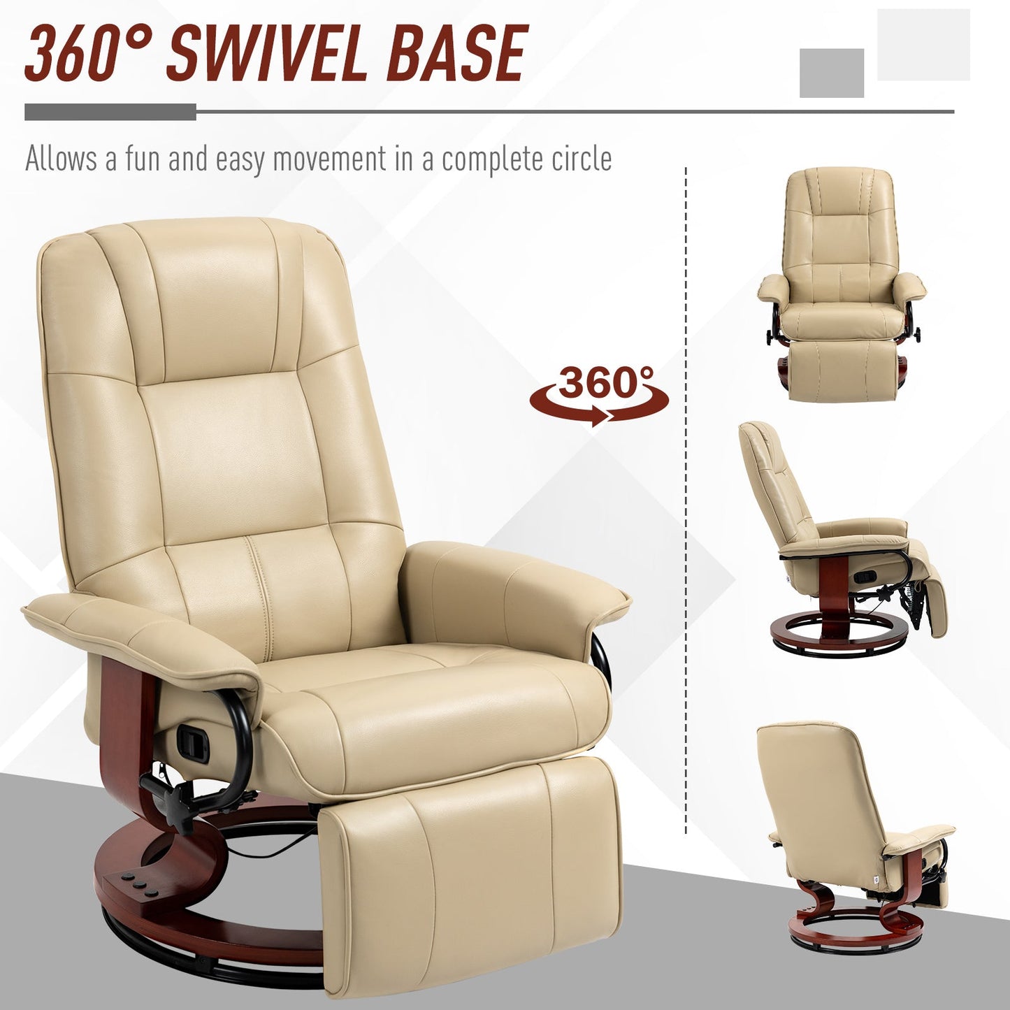 HOMCOM Faux Leather Armchair, with 145\'c2\'b0 Reclining Back and Footrest - Cream