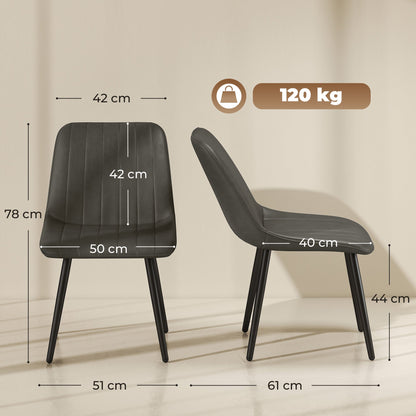 HOMCOM Faux Leather Upholstered Kitchen Chairs, Modern Dining Chairs Set of 2 with Metal Legs for Dining Room, Grey