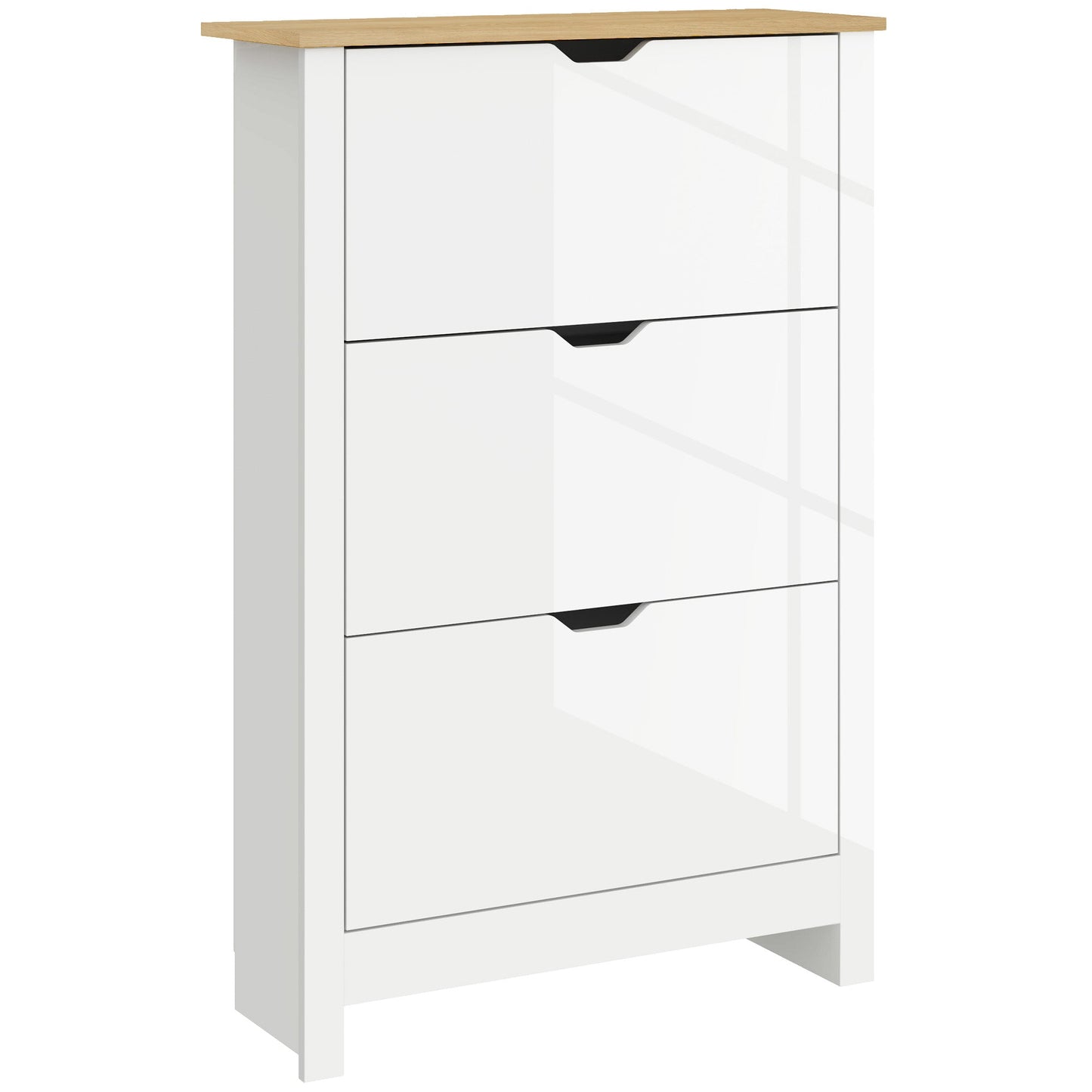 HOMCOM Slim Shoe Cabinet, Narrow Shoe Cupboard with 3 Flip Drawers, Adjustable Shelves for 18 Pairs of Shoes, High Gloss White