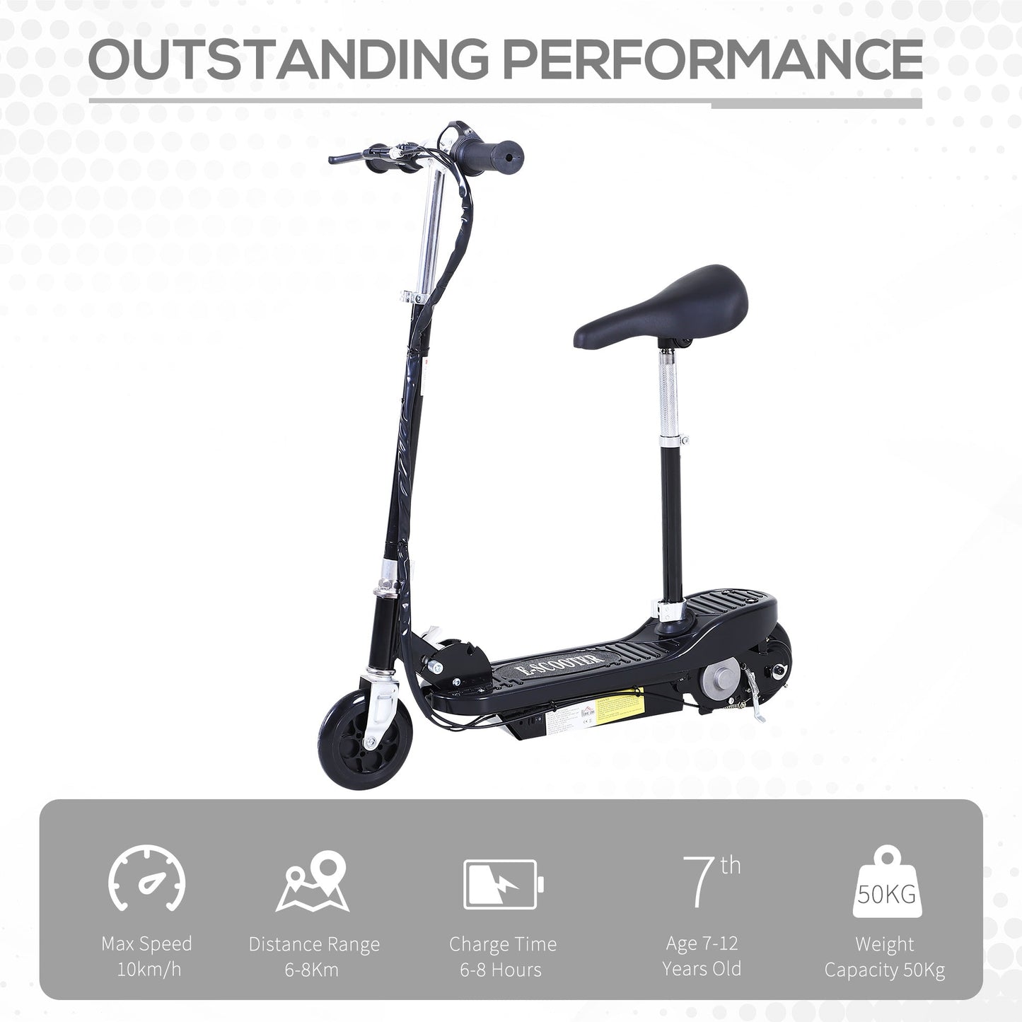 HOMCOM Outdoor Ride On Powered Scooter 120W Motor Bike 2 x 12V Battery - Black