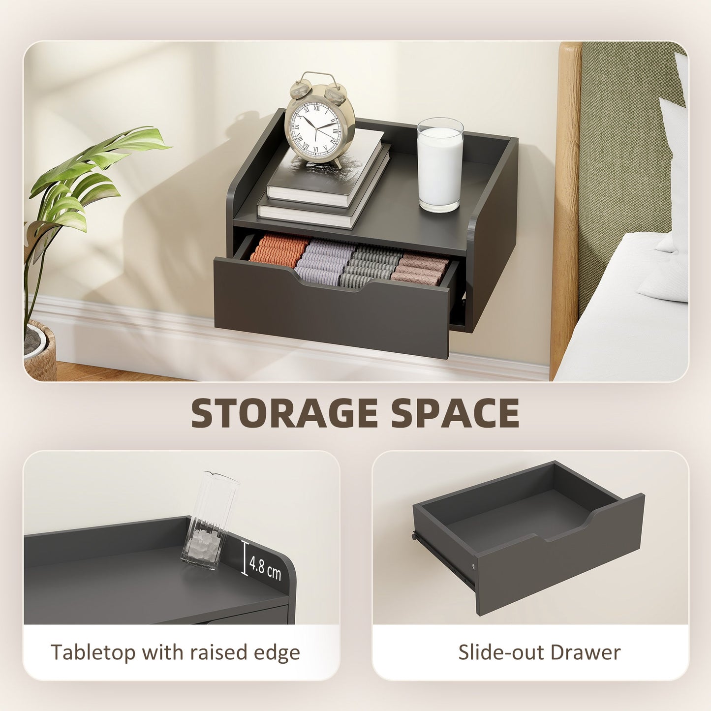 HOMCOM Floating Nightstands Set of 2, Wall Mounted Bedside Table with Drawer for Bedroom, Black