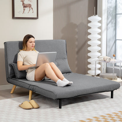 HOMCOM Two-Seater Linen-Look Sofa Bed - Grey