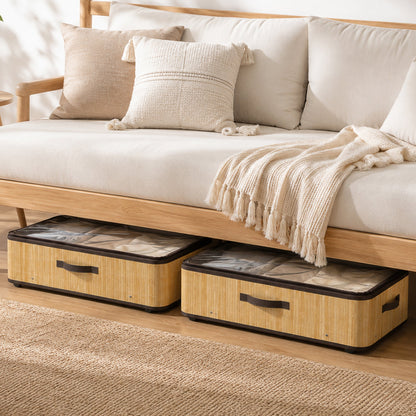 HOMCOM 60L Under Bed Storage with Wheels Pack of 2, Underbed Storage Box with Clear Lid Cover and Reinforced Handle, Natural