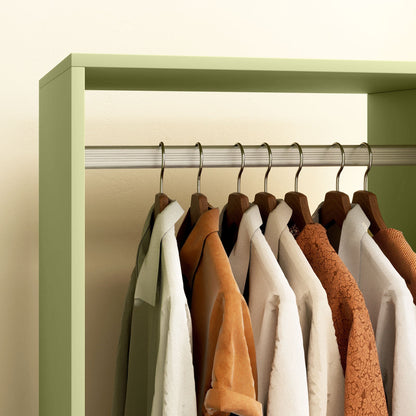 HOMCOM Open Wardrobe on Wheels, Bedroom Wardrobe with Clothes Hanging Rail, 2 Storage Shelves, Mobile Garment Rack for Cloakroom, Hallway, Green