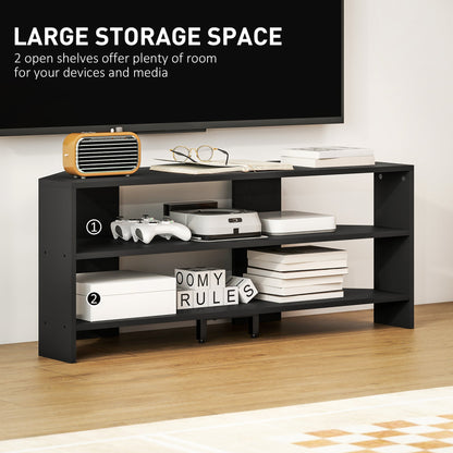 HOMCOM Corner TV Stand with 2 Open Shelves for 47 Inch TV - Black