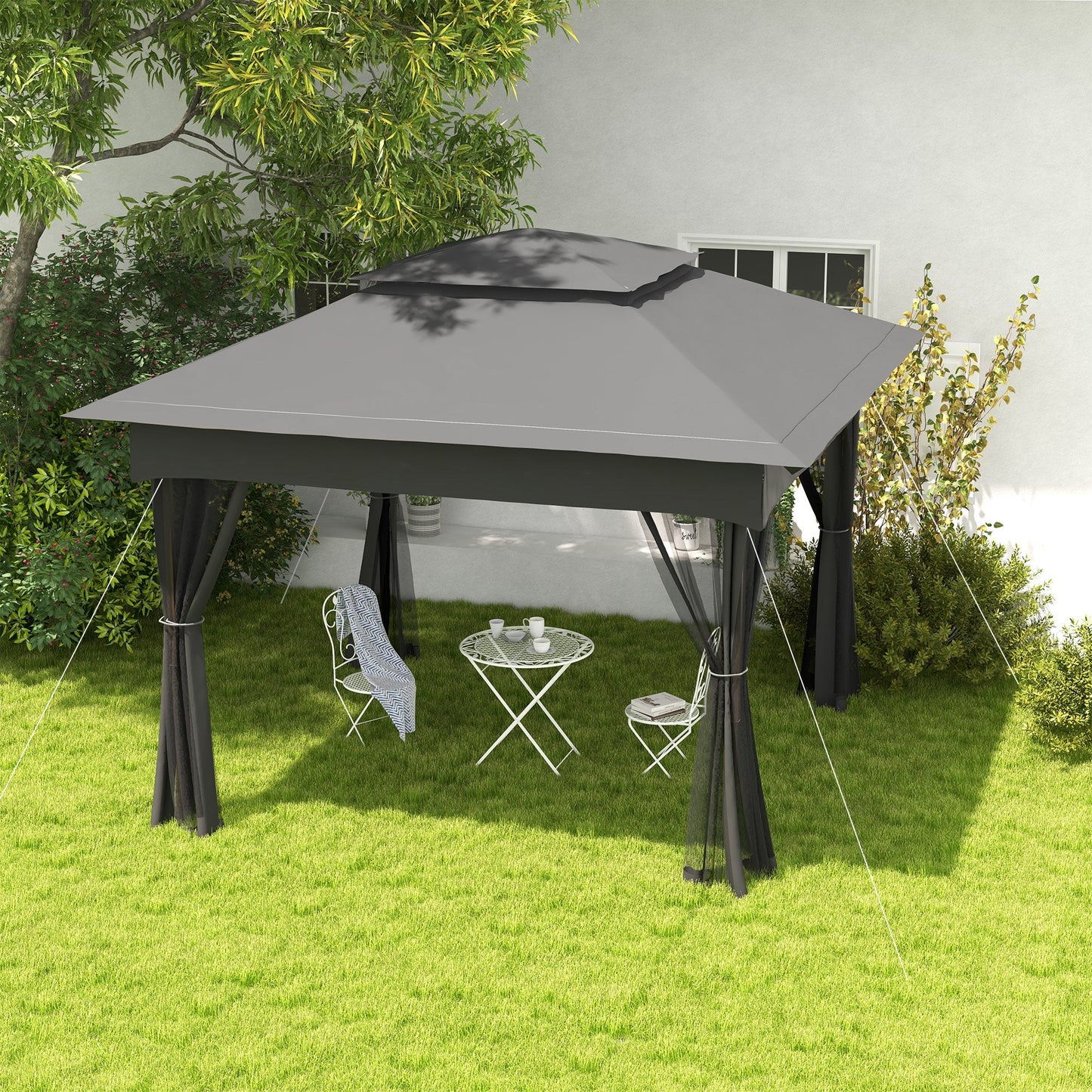Outsunny 3 x 3(m) Pop Up Gazebo, Double-roof Garden Tent with Netting and Carry Bag, Party Event Shelter for Outdoor Patio, Dark Grey