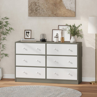 HOMCOM Chest of Drawers, Dresser with 6 Fabric Drawers - White and Grey
