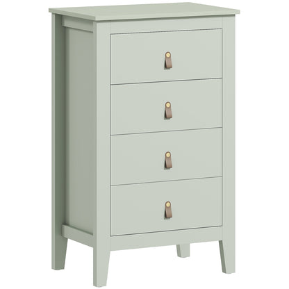 HOMCOM Bedroom Chest of Drawers, Modern 4 Drawer Dresser Cabinet with PU Leather Handles and Metal Runners for Living Room, Hallway, Entryway, Green