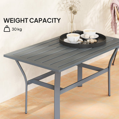 Outsunny Metal Garden Coffee Table, Rectangular Outdoor Side Table with Slatted Tabletop, Foot Pads for Outside, Garden, Balcony, Porch, 91.5 x 55 x 45cm, Dark Grey