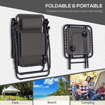 Outsunny 3pcs Folding Zero Gravity Chairs Sun Lounger Table Set w/ Cup Holders Reclining Garden Yard Pool, Dark Grey