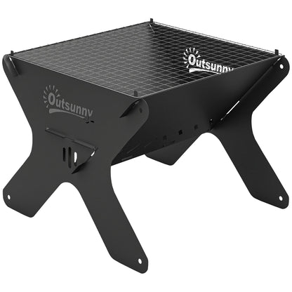 Outsunny 2-In-1 Portable BBQ Grill and Camping Fire Pit, Tabletop Charcoal Barbecue Grill with Gripper, Gloves and Carry Bag