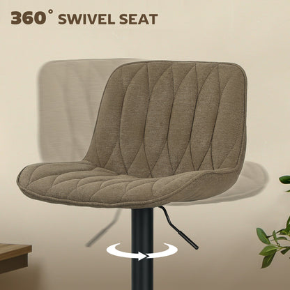 HOMCOM Set of Two Linen-Look Bar Stools - Brown