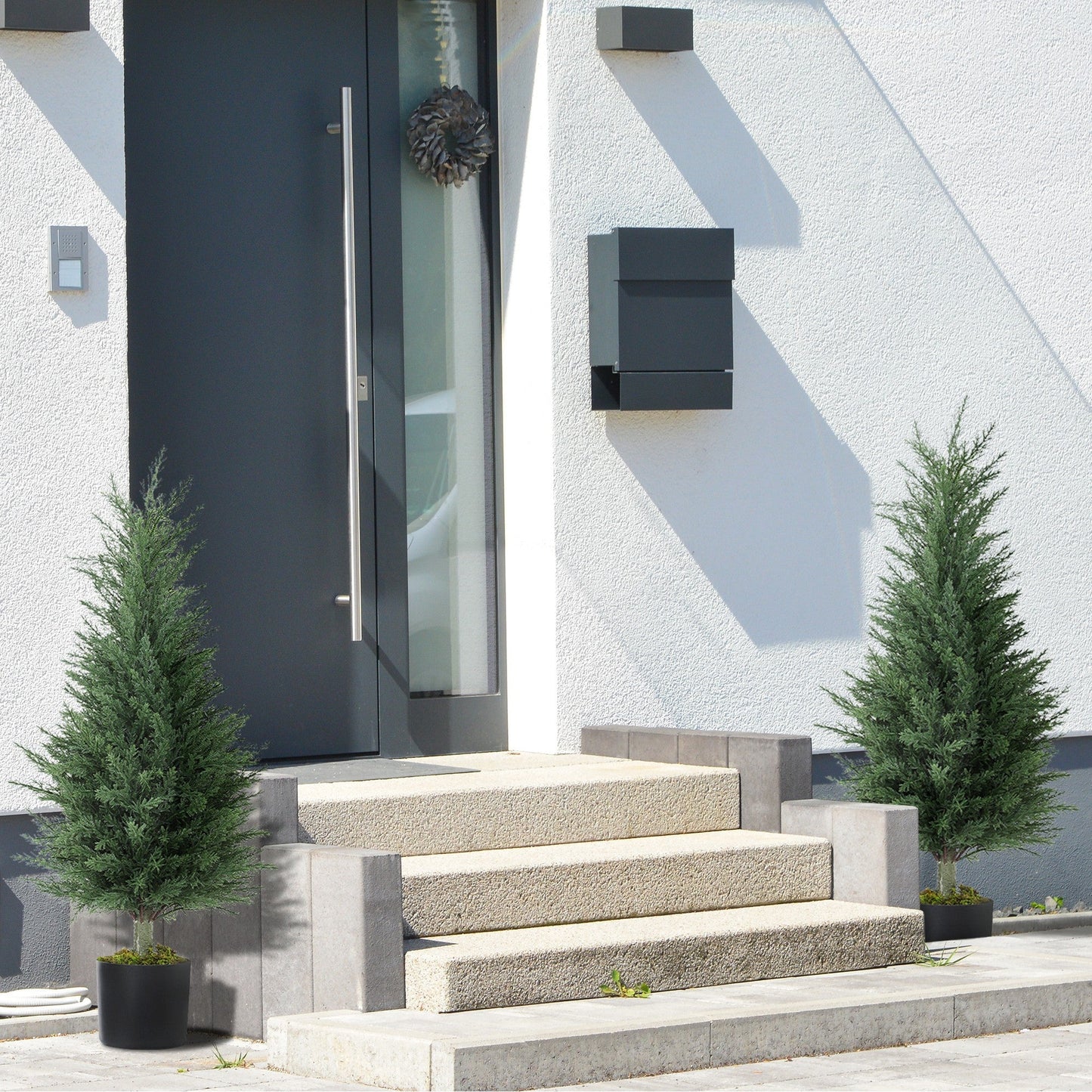 HOMCOM Set of 2 Decorative Artificial Plant, 90 cm Cypress Tree with 362 Leaves in Pot, UV-Resistant Plastic Fake Tree for Indoor Outdoor Home Office