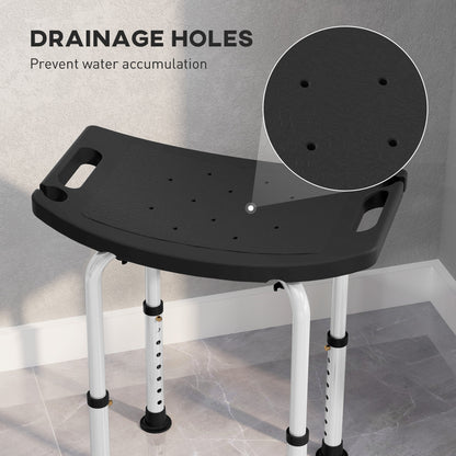 HOMCOM Height Adjustable Bath Stool, Aluminium Shower Stool with Non-Slip Pads for Elderly, Disabled, Seniors, Pregnant, Black