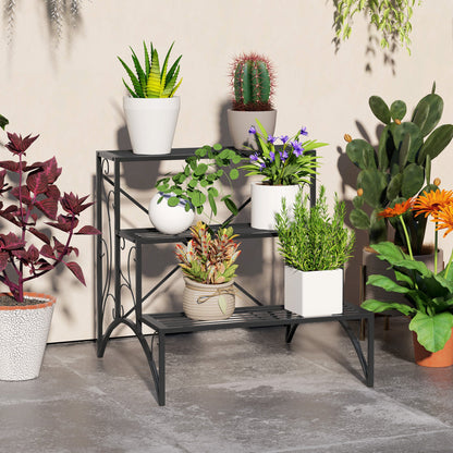 Outsunny Three-Tier Decorative Metal Plant Stand - Black