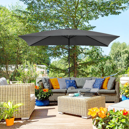 Outsunny 3x2m Garden Parasol Umbrella with Tilt and Crank, Outdoor Sun Shade Canopy with Aluminium Frame and Steel Ribs, Rectangular, Black