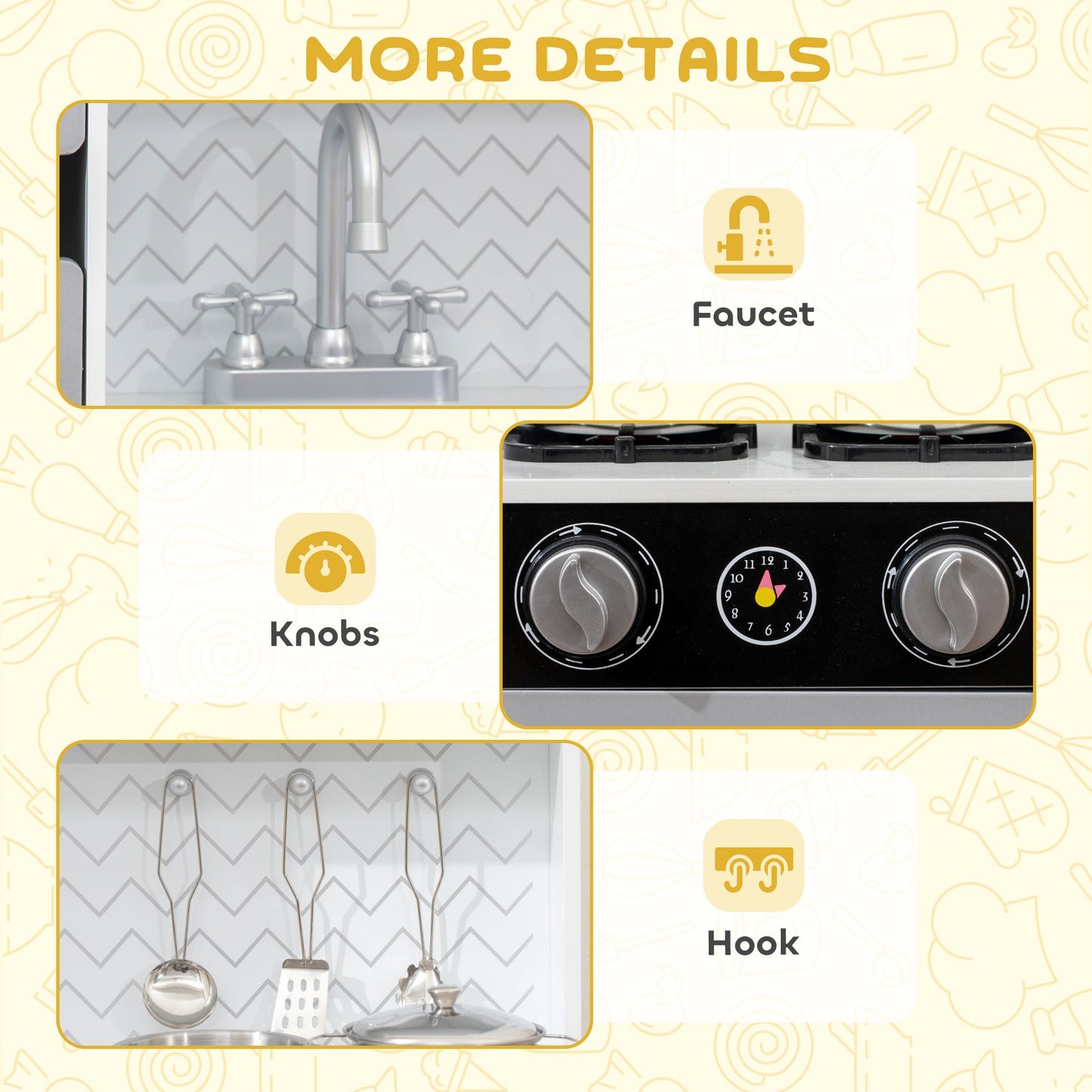 AIYAPLAY Kids Play Kitchen with Sound, Ice/Coffee Maker, Utensils, Microwave, Stainless Steel Utensils, for 3-6 Years