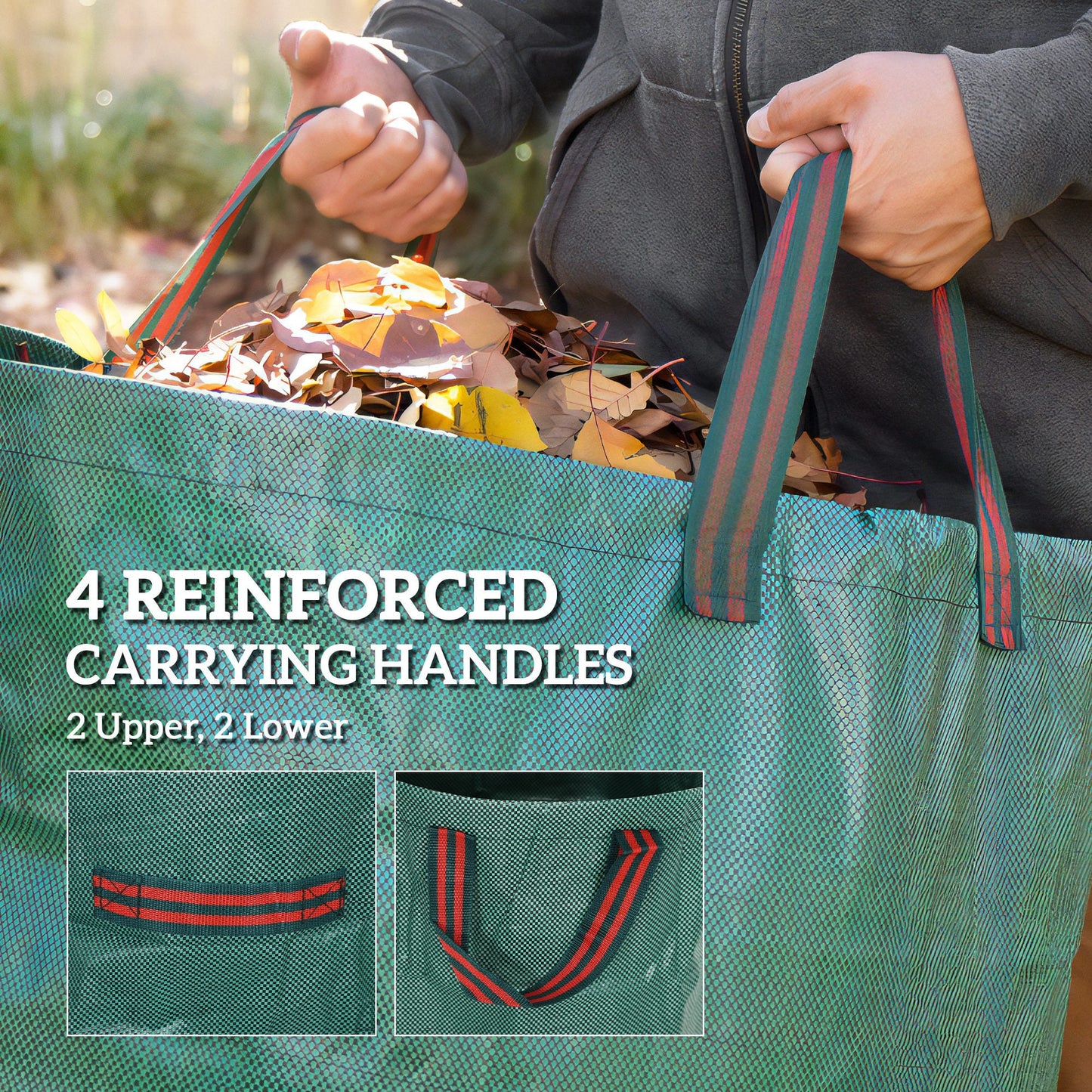 Outsunny Garden Waste Bags, 300L x 3 Heavy Duty Garden Bags, Foldable and Reusable Garden Sacks with Handles for Collecting Garden Waste, Plant Waste Grass and Leaves, Green