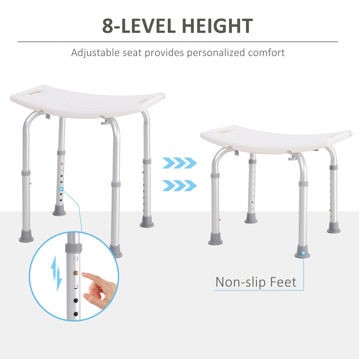 HOMCOM Height Adjustable Bath Stool, Aluminium Shower Stool with Non-Slip Pads for Elderly, Disabled, Seniors, Pregnant, White