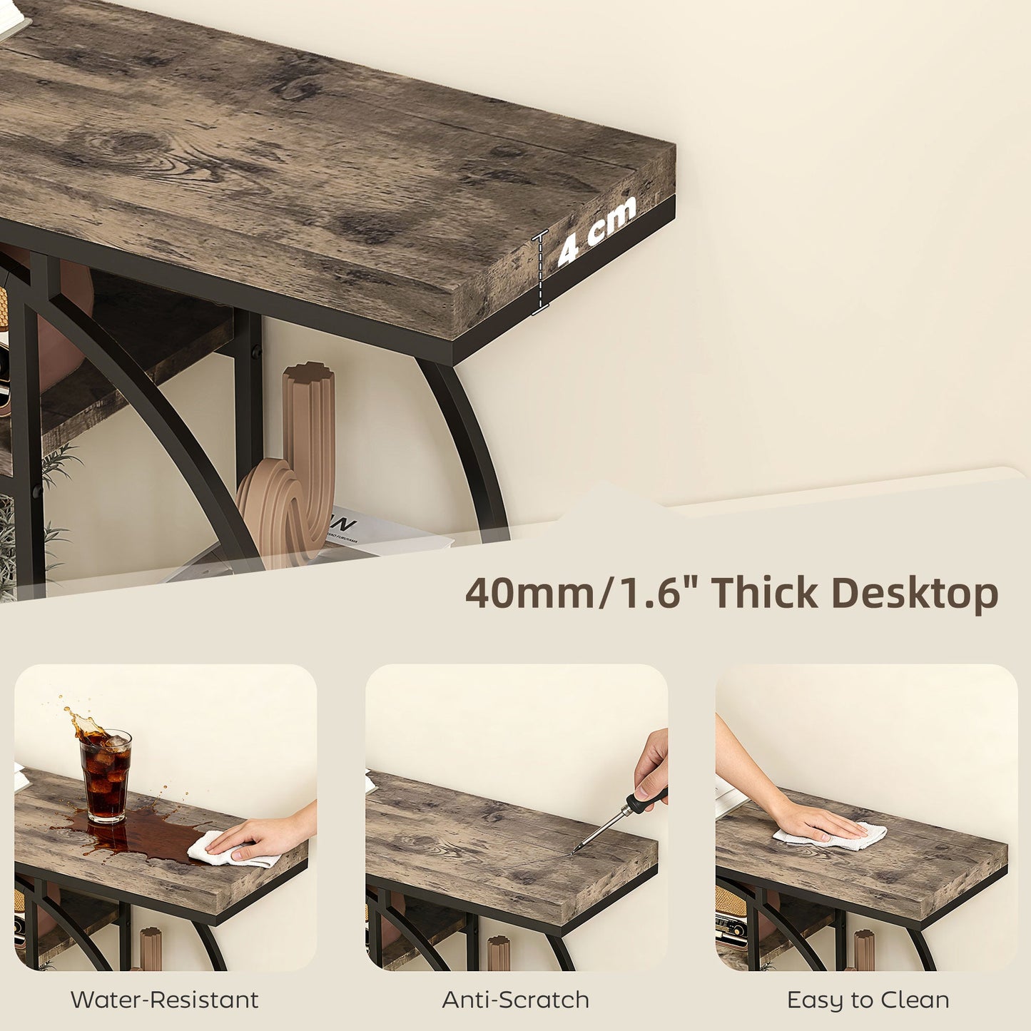 HOMCOM Industrial Console Table with Storage Shelves - Rustic Brown