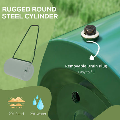 Outsunny 63 L Heavy Duty Water Or Sand Filled \'ce\'a630cm Garden Steel Lawn Roller Drum - Dark Green