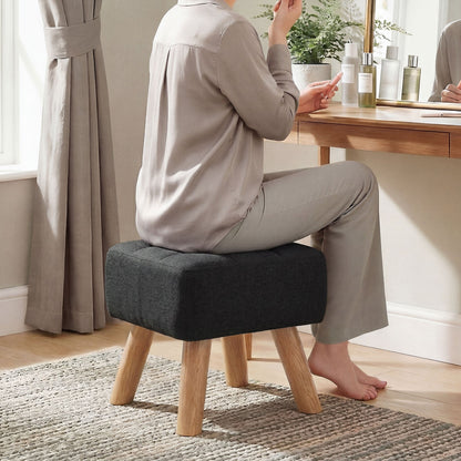 HOMCOM Linen-Look Square Padded Footstool - Black