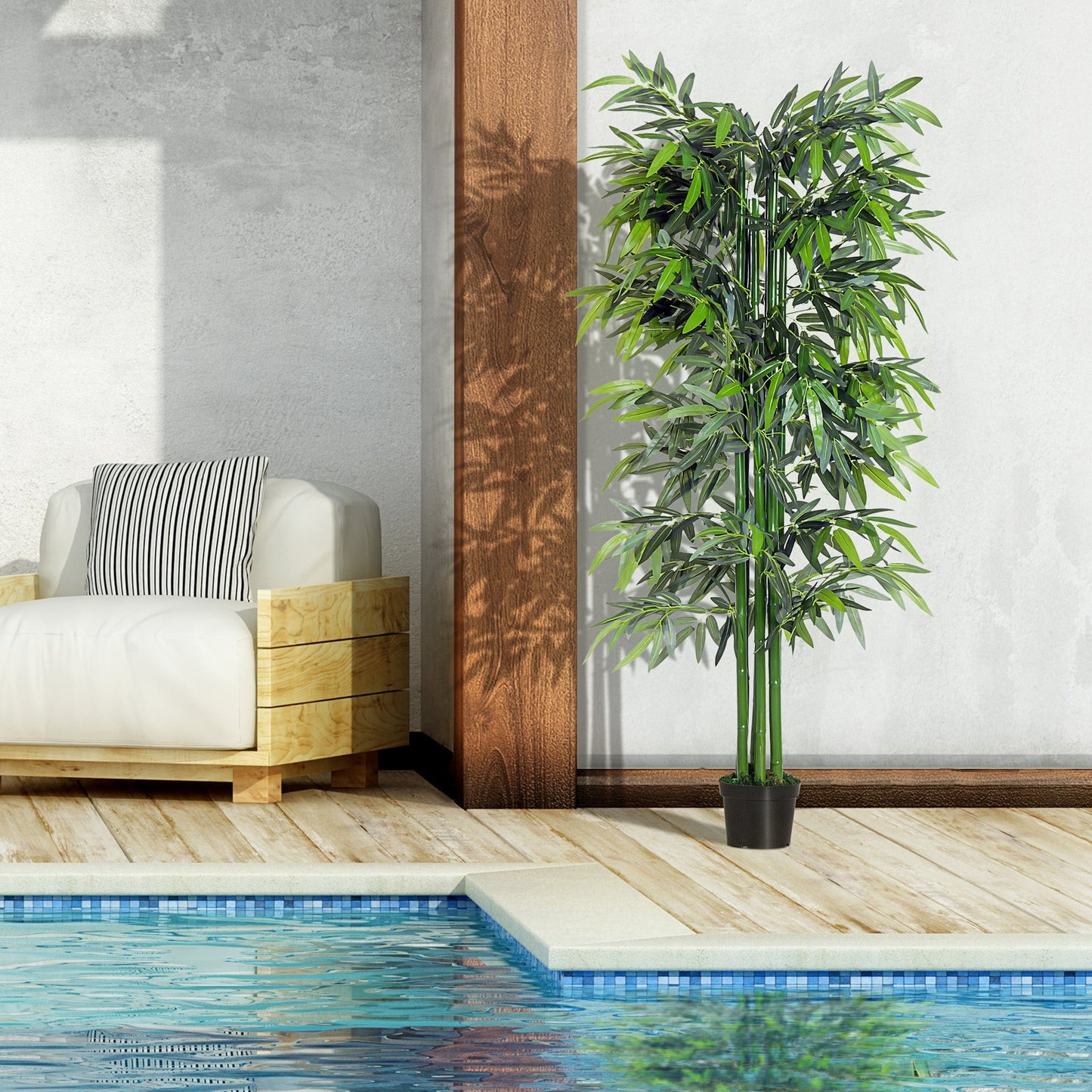 Outsunny 6ft Artificial Bamboo Tree Plant Greenery in A Pot for Home Office Planter 1.8M