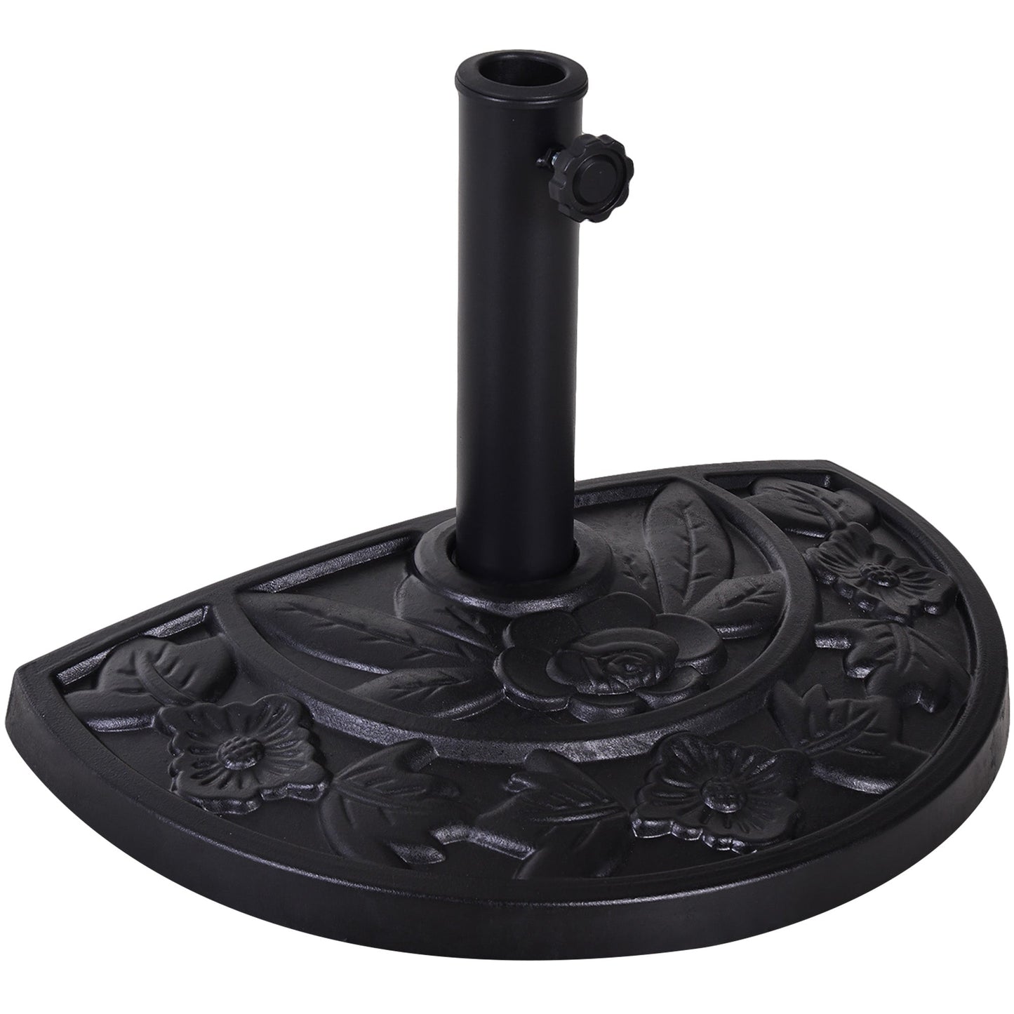Outsunny 9kg Resin Parasol Base, Half Round Umbrella Stand with Floral Design for Garden, Outdoor, Suitable Umbrella Rod: \'ce\'a63.8cm, \'ce\'a64.8cm, Black