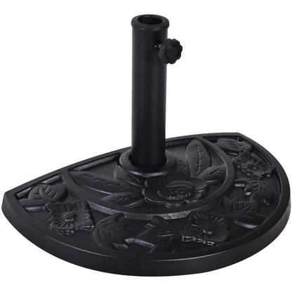 Outsunny 9kg Resin Parasol Base, Half Round Umbrella Stand with Floral Design for Garden, Outdoor, Suitable Umbrella Rod: \'ce\'a63.8cm, \'ce\'a64.8cm, Black