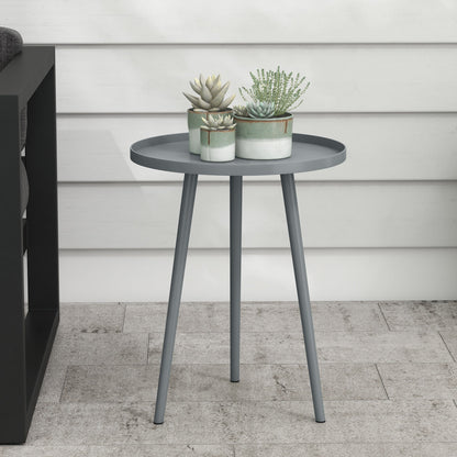 Outsunny Round Garden Coffee Table, Outdoor Side Table with Rounded Steel Edge, Ø40 x 50H cm, Grey